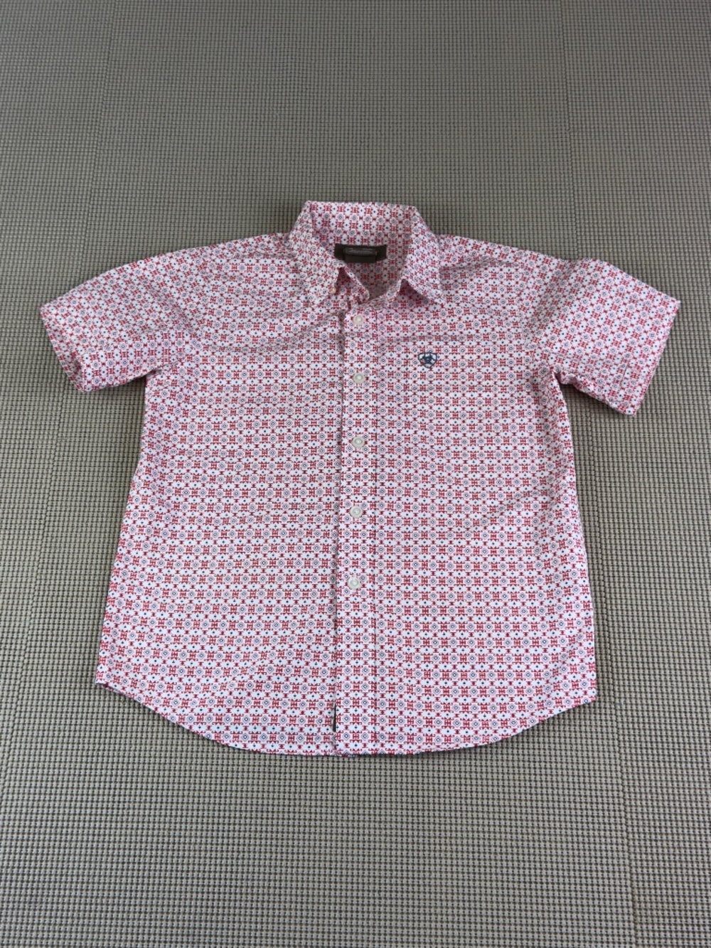 ARIAT boys western cowboy print short sleeve button up shirt size small 8